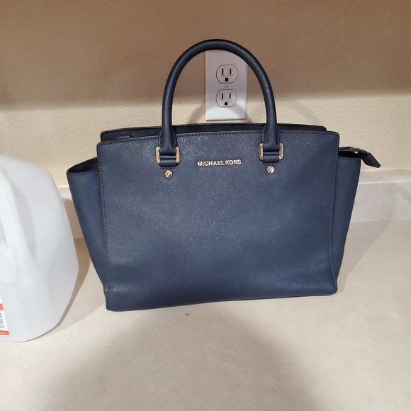 Michael Kors Navy Blue Leather Tote Bag Purse - Picture 3 of 12